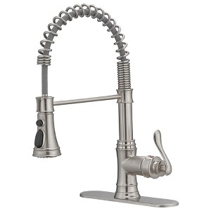 Single-Handle Pull-Down Sprayer 3 Spray High Arc Kitchen Faucet With Deck Plate - 1 of 4