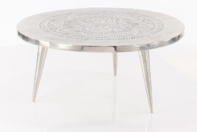 Silver Round Aluminum Traditional Coffee Table, 38"