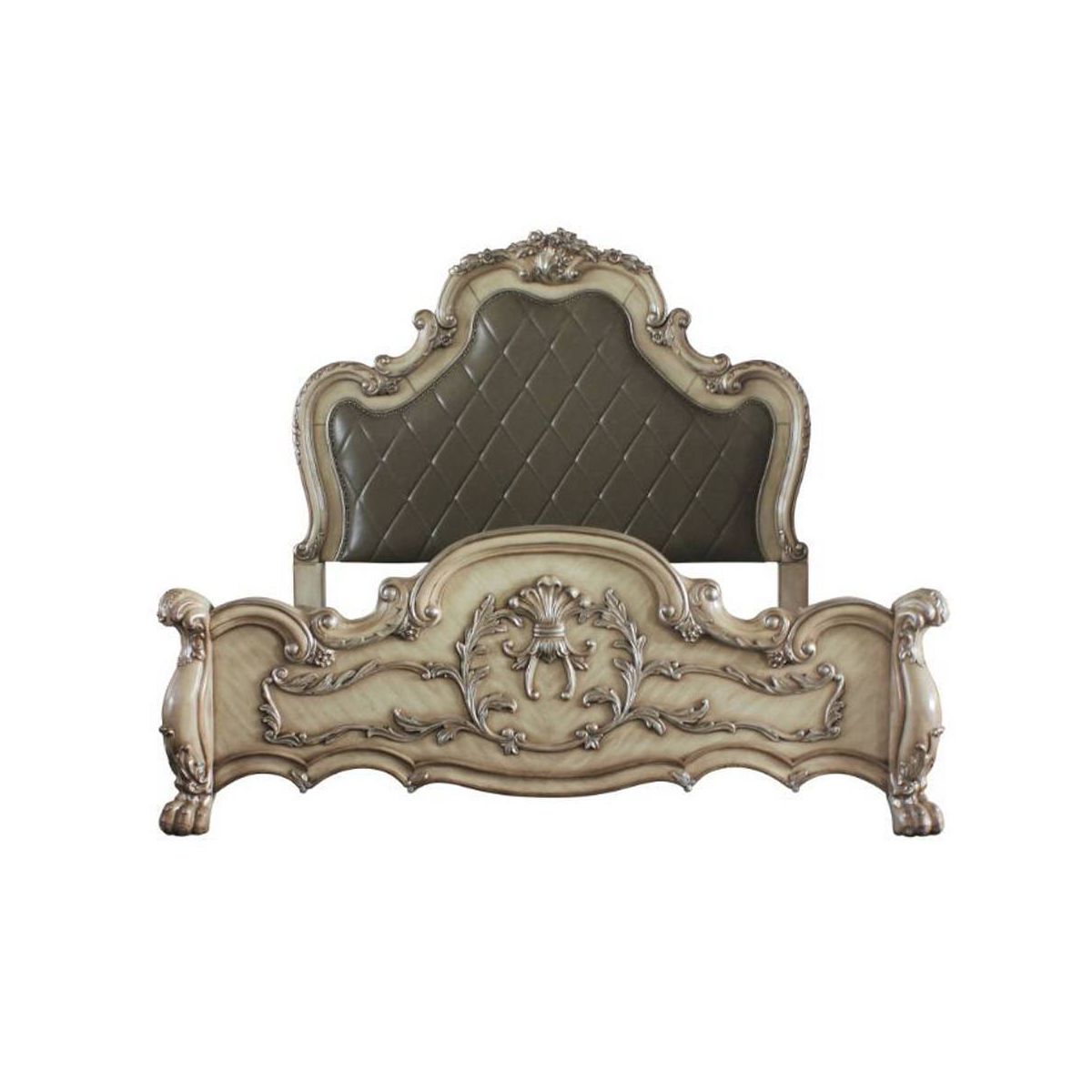 Acme Furniture Queen 92" Dresden Synthetic Leather Bed Vintage Bone White Finish - thumbnail 5