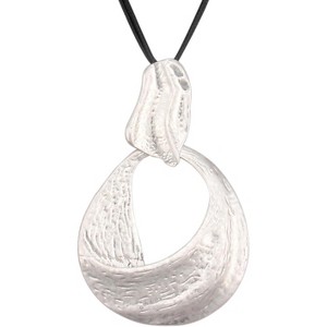 Leather and Wood Necklace Chunky Circle Pendant Boho Jewelry for Women - 1 of 4