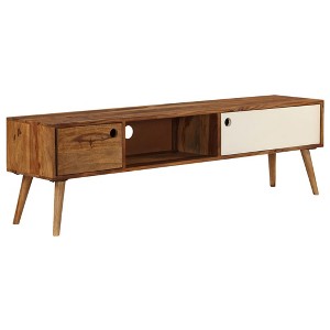 vidaXL TV Cabinet Brown and White Solid Sheesham Wood Medium TV Cabinet - 1 of 2