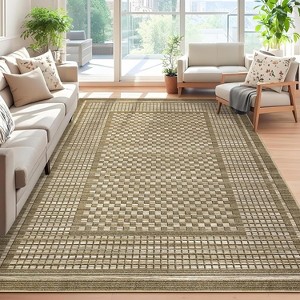 Washable Checkered Waffle Print Rug Non Slip Low Pile Rug Soft Contemporary Throw Floor Cover Foldable Indoor Carpet for Living Room Bedroom Playroom - 1 of 4