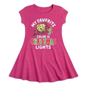 Girls' - SpongeBob SquarePants - My Favorite Color Is Christmas Lights Fit & Flair Cap Sleeve Dress - 1 of 3
