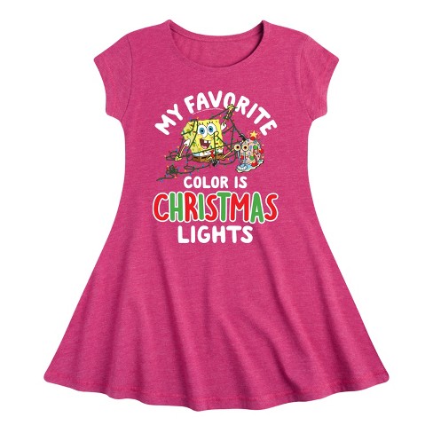 Girls' - SpongeBob SquarePants - My Favorite Color Is Christmas Lights Fit & Flair Cap Sleeve Dress - image 1 of 3