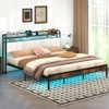 Safstar King Size Bed Frame w/LED Light & Charging Station Heavy Duty Metal Platform Bed - 3 of 4