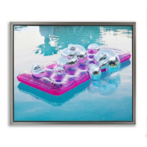 Stupell Industries Summer Pool Disco Balls Gold Framed Floater Canvas Wall Art - 1 of 4