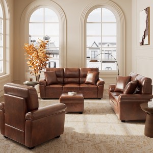 4 Piece Living Room Set, Faux Leather Sofa Set with Storage Ottoman Bench, Ultimate Comfort Couch for Living Room,Lounge Room-Morden Fort - 1 of 4