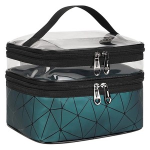Makeup Bag Cosmetic Bag Travelling Double Layer Make Up Bag Organizer Medium Case for Women Girls Reusable Toiletry Bags(Dark Green) - 1 of 4