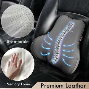 Coverado Leather Lumbar Support Pillow for Office Chair, Cars, Sofa with Detachable Memory Foam Back Support Pillow - 1 of 4