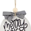 Northlight Wooden "Merry & Bright" Disc Christmas Ornament with Plaid Bow - 4" - Black and White - image 3 of 4