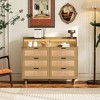 43" 6 Drawer Rattan Dresser for Bedroom, Double Chest of Drawers, Wood Storage Cabinet, Storage Dressers Organizer for Bedroom Hallway Entryway - 2 of 4