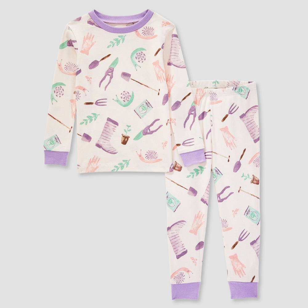 Size2T Burt's Bees Baby Toddler Girls' 2pc Garden Goods Organic Cotton Snug Fit Pajama Set - Purple 