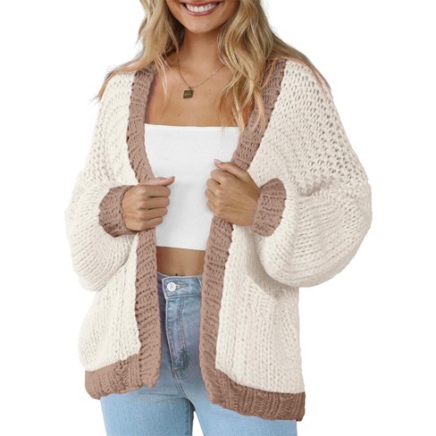 Women s Chunky Sweater Cardigan With Pockets Open Front Long Sleeve Color Block Sweaters Loose Fit Cardigan Fall Outerwear Knit Coats Target