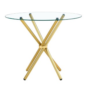 FURNIinspire Dining Tables Modern Round Glass Table with Gold Ring Shaped Legs for Dining Room and Kitchen, Gold, 36.6*36.6*29.5 - 1 of 4