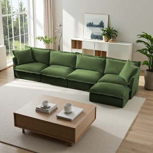 156.6" Chenille Slipcovered L-Shaped Modular Sectional Sofa with French Edges & Removable Covers - 1 of 4