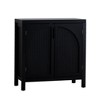 Gulches 29 Inch Black Narrow Accent Cabinet Rattan Woven Arched Doors Adjustable Shelf Storage Credenza for Living Room Entryway Kitchen - 4 of 4