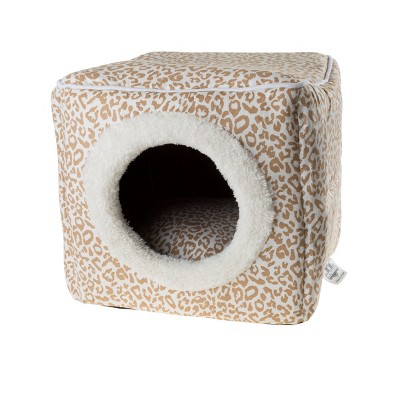 Small Tan and White Microfiber Animal Print Pet House