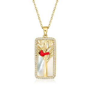 Ross-Simons Mother-Of-Pearl and 0.30 ct. t.w. White Topaz Cardinal Pendant Necklace With Multicolored Enamel in 18kt Gold Over Sterling - 1 of 4