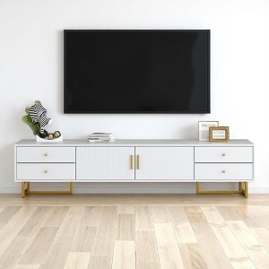 Modern 70.9" TV Stand for 75" TVs, Entertainment Console with 4 Drawers & Cabinet, Wave Groove Door, Media Storage Unit with Cable Management - 1 of 4