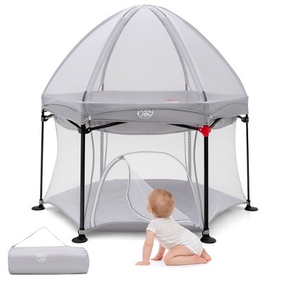 Image of Costway 53'' Outdoor Baby Playpen with Canopy & Carrying Bag Portable Play Yard Toddlers
