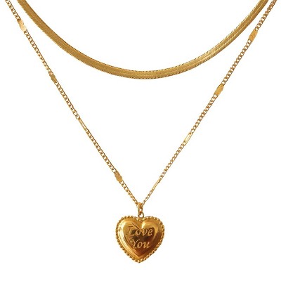Double Heart Letter Necklace "LOVE" Gold Style for Women Matching
