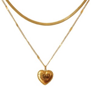 Double Heart Letter Necklace "LOVE" Gold Style for Women Matching - 1 of 4