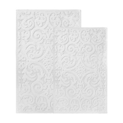 Elegant Floral Scroll Textured Machine Washable Bath Rugs, Set of 2 by Blue Nile Mills