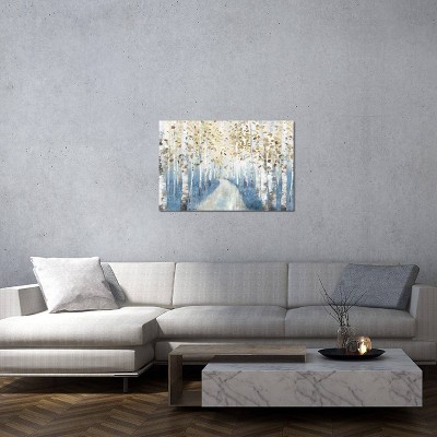18" x 26" Blue and Gold Botanical Canvas Art