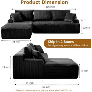 106" Cloud Sectional Couch Modern Modular L Shape Sofa with Chaise Deep Seat Comfy Fluffy Corduroy Upholstered Couches for Living Room Bedroom - 1 of 4