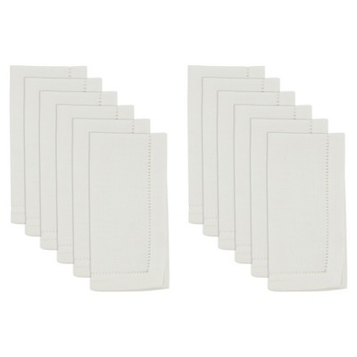 Ivory Hemstitched Border Polyester Napkins, Set of 12
