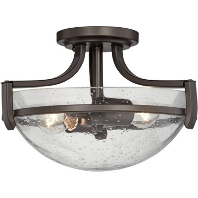 Bronze & Clear Seedy Glass 16" Bowl Ceiling Light Fixture