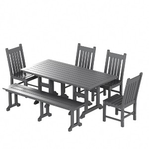 WestinTrends 6 Piece Outdoor Patio Dining Set Outdoor Table and Bench Chair Set - 1 of 2