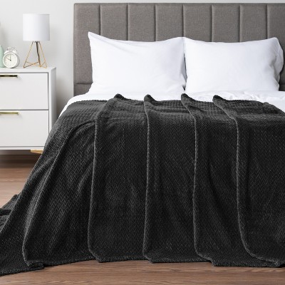 Black Microfiber Chevron Flannel Throw Blanket, 50x60 Inches