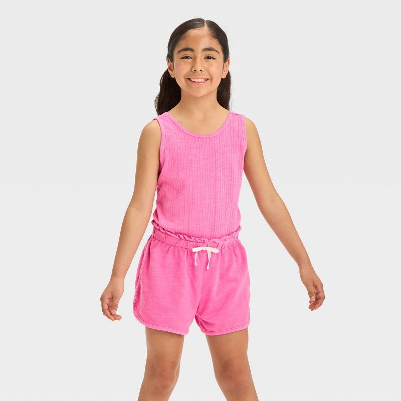 Girls&#39; Sleeveless Ribbed French Terry Romper - Cat &#38; Jack&#8482;, 1 of 5