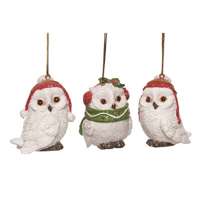 Transpac Resin Winter Owl Ornament Set of 3 Christmas Home Decorations
