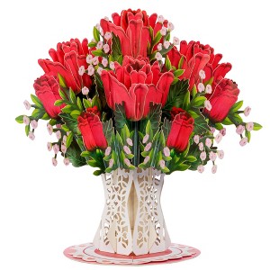 Paper Love 3D Bouquet of Roses Pop Up Card with Detachable Keepsake Bouquet, Gift for Birthday, Valentines Day, All Occasion - Large 10" x 7” - 1 of 4
