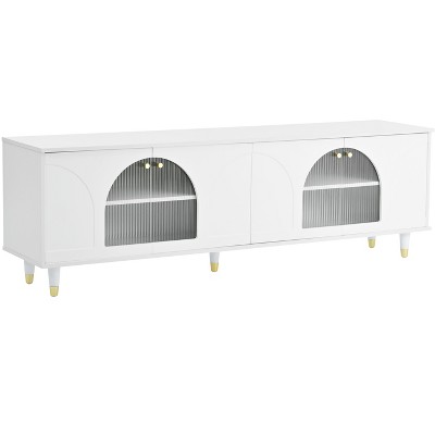PDTEND Contemporary Wood TV Stand Console with Adjustable Shelves for TVs Up to 78'' - White