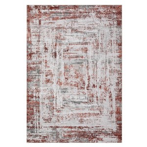 2 x 6 ft Polyester Initation  Blue Rectangular Hallway Bathroom Entryway Kitchen Office Foldable Abstract Modern Washable Area Rug - 1 of 4