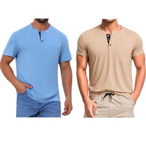 INSPIRE CHIC Men's Summer Short Sleeve Button Basic Henley T-Shirts 2 Packs - 1 of 4