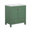 Bathroom vanity set with ceramic sink, modern bathroom cabinet, soft-close doors and drawers, hardwood frame. - 2 of 4