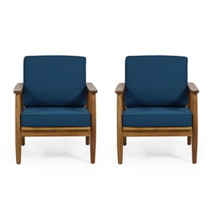 Willowbrook 2pc Acacia Wood Club Chairs - Teak/Dark Teal - Christopher Knight Home - 1 of 4