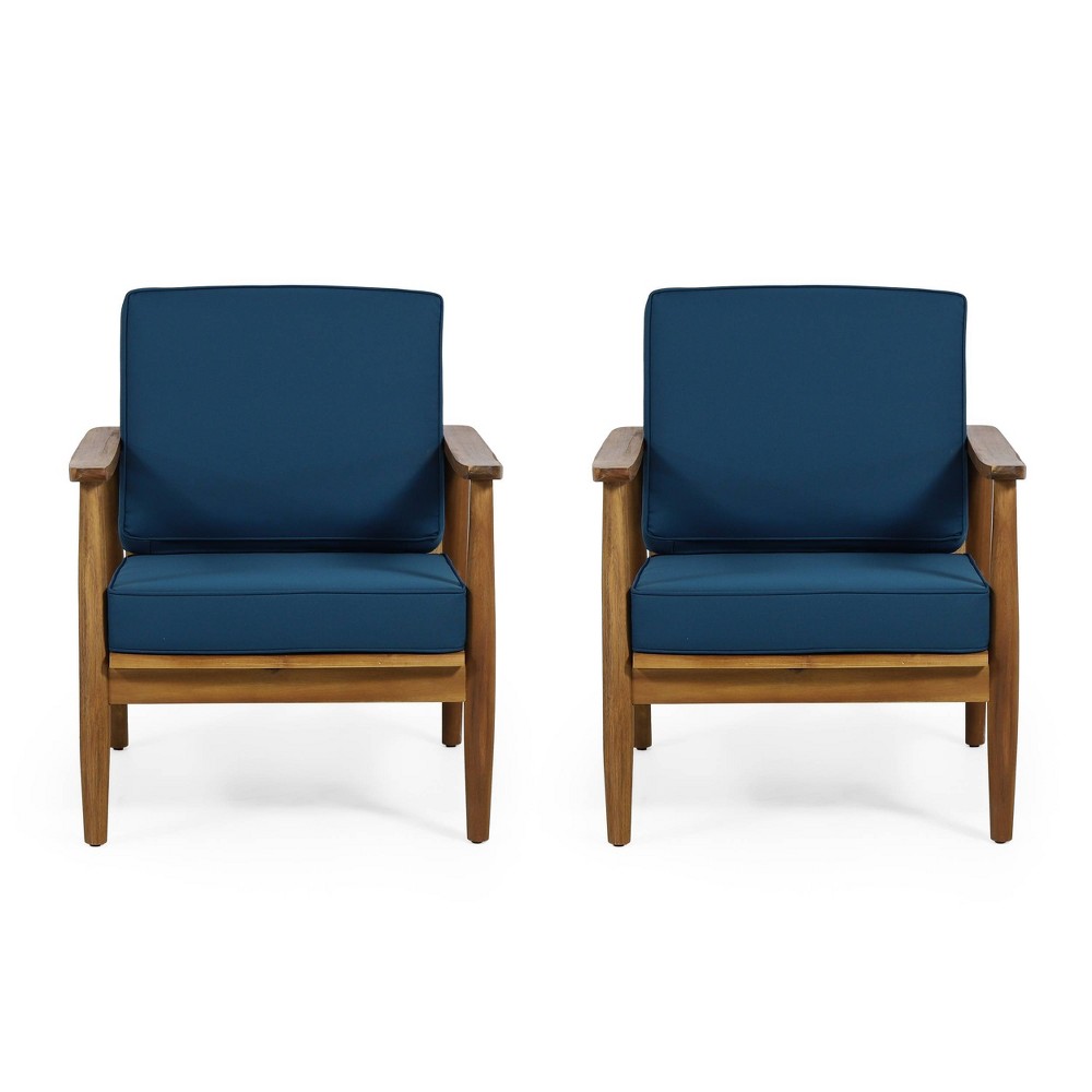 Photos - Garden Furniture Willowbrook 2pc Acacia Wood Club Chairs - Teak/Dark Teal - Christopher Kni