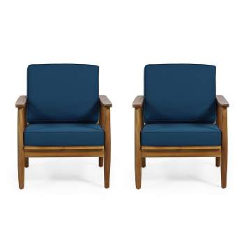 Willowbrook 2pc Acacia Wood Club Chairs - Teak/Dark Teal - Christopher Knight Home
