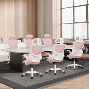 MAYEERTY Ergonomic Office Chair, Mesh High Back Adjustable Computer Desk Chair with Headrest, Flip-up Armrests and Wheels, Pink - 1 of 4