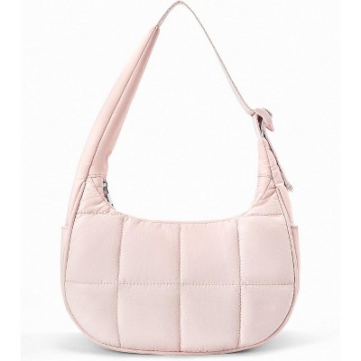 Crescent Shoulder Bag for Women, Nylon Quilted Shoulder Purses, Puffy Handbags with Adjustable Strap