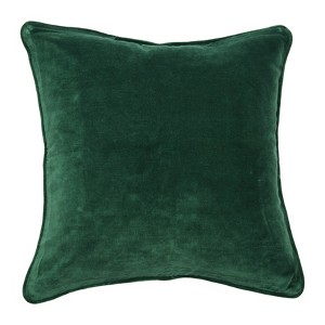 Storied Home Square Velvet Pillow Cover with Piping, Green - 1 of 4