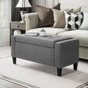 Airsurfer Storage Ottoman, Linen Upholstered Storage Bench with Lift Top and Button Tufted for Living Room, Gray - 1 of 4