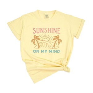 Simply Sage Market Women's Sunshine On My Mind Palm Trees Short Sleeve Garment Dyed Tee - 1 of 2