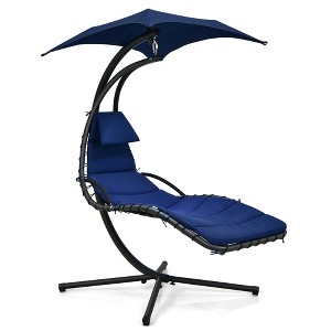 Costway Costway Patio Hanging Lounge Chaise Hammock Chair Removable Canopy Grey/Navy/Turquoise - 1 of 4