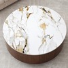KTMBDW Modern Round Coffee Table, Faux White Marble with 2 Drawers, Circle Center Table Tea Table Accent Furniture for Living Room, White & Brown - 4 of 4